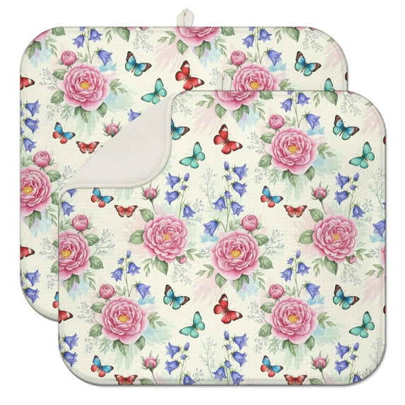 Pioneer Flower Floral Print Pattern Kitchen Dish Drying Mat 1 Pack, Ultra Absorbent Microfiber Drainer Mat, 16"x18"
