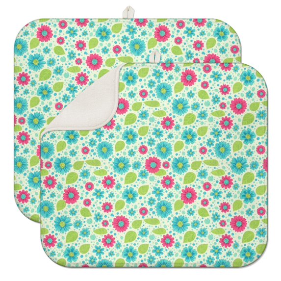 Pioneer Flower Floral Print Pattern Kitchen Dish Drying Mat 1 Pack, Ultra Absorbent Microfiber Drainer Mat, 16"x18"