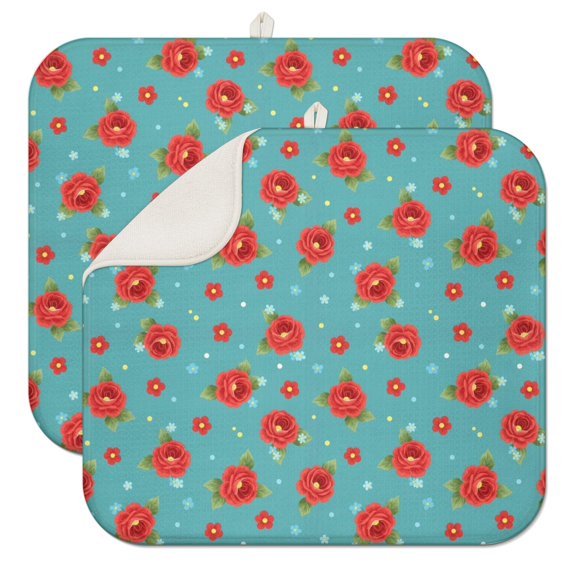 Pioneer Flower Floral Print Pattern Kitchen Dish Drying Mat 1 Pack, Ultra Absorbent Microfiber Drainer Mat, 16"x18"