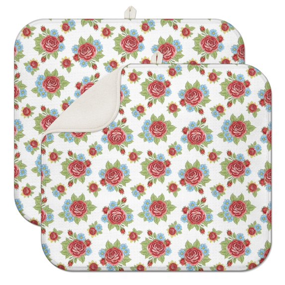 Pioneer Flower Floral Print Pattern Kitchen Dish Drying Mat 1 Pack, Ultra Absorbent Microfiber Drainer Mat, 16"x18"