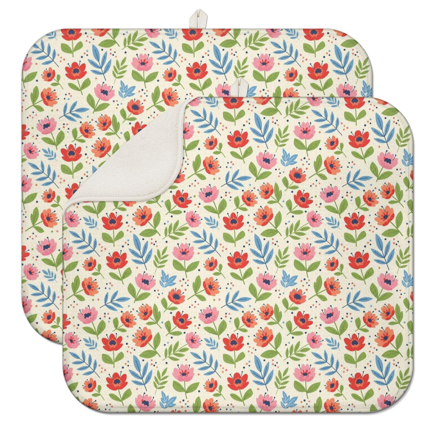 Drying Pad Pattern Pioneer Flower Floral Print Pattern Kitchen Dish Drying Mat 1 Pack ...