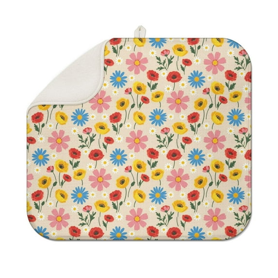 Pioneer Flower Floral Print Pattern Kitchen Dish Drying Mat 1 Pack, Ultra Absorbent Microfiber Drainer Mat, 16"x18"