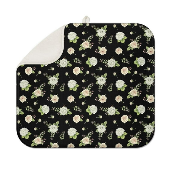 Pioneer Flower Floral Print Pattern Kitchen Dish Drying Mat 1 Pack, Ultra Absorbent Microfiber Drainer Mat, 16"x18"