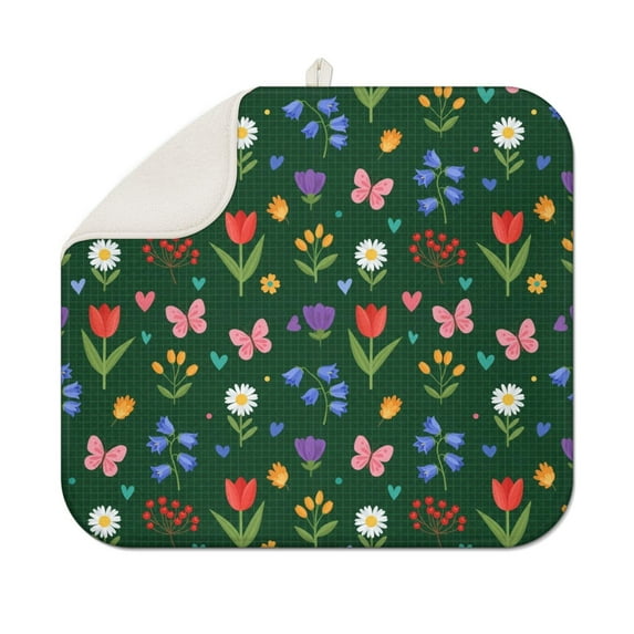 Pioneer Flower Floral Print Pattern Kitchen Dish Drying Mat 1 Pack, Ultra Absorbent Microfiber Drainer Mat, 16"x18"