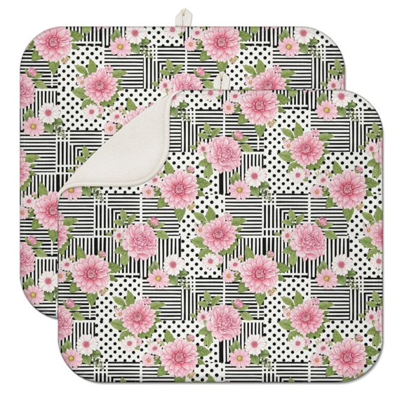 Pioneer Flower Floral Print Pattern Kitchen Dish Drying Mat 1 Pack, Ultra Absorbent Microfiber Drainer Mat, 16"x18"