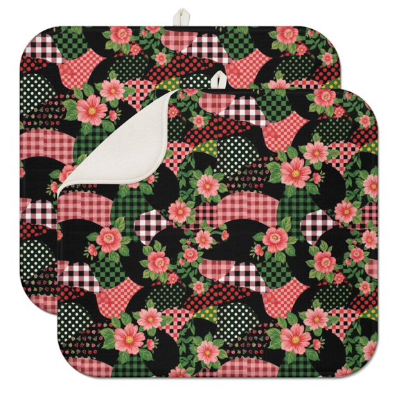 Pioneer Flower Floral Print Pattern Kitchen Dish Drying Mat 1 Pack, Ultra Absorbent Microfiber Drainer Mat, 16"x18"