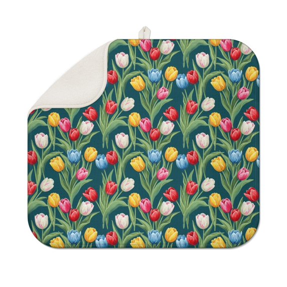 Pioneer Flower Floral Print Pattern Kitchen Dish Drying Mat 1 Pack, Ultra Absorbent Microfiber Drainer Mat, 16"x18"