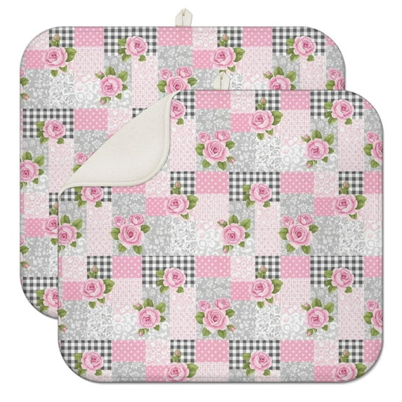 Pioneer Flower Floral Print Pattern Kitchen Dish Drying Mat 1 Pack, Ultra Absorbent Microfiber Drainer Mat, 16"x18"