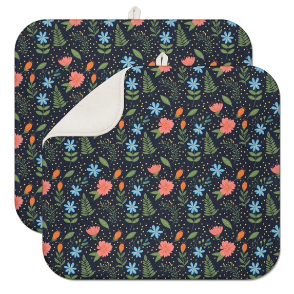 Pioneer Flower Floral Print Pattern Kitchen Dish Drying Mat 1 Pack, Ultra Absorbent Microfiber Drainer Mat, 16"x18"