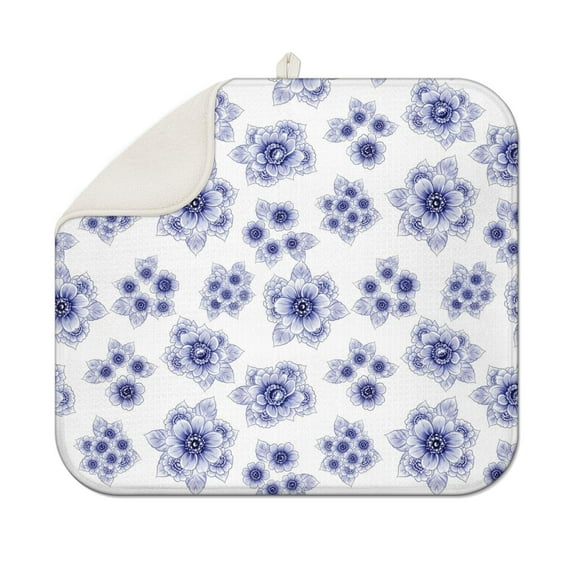 Pioneer Flower Floral Print Pattern Kitchen Dish Drying Mat 1 Pack, Ultra Absorbent Microfiber Drainer Mat, 16"x18"