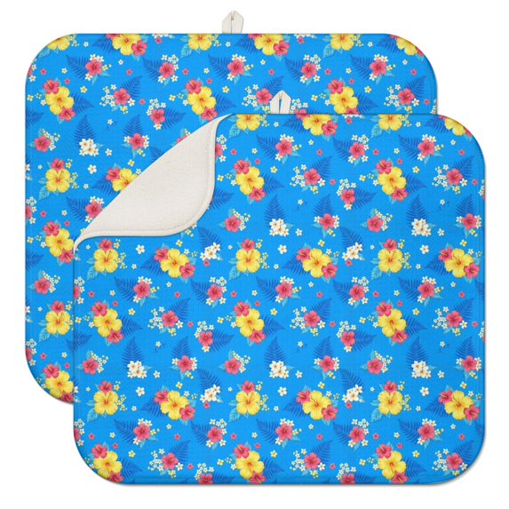Pioneer Flower Floral Print Pattern Kitchen Dish Drying Mat 1 Pack, Ultra Absorbent Microfiber Drainer Mat, 16"x18"