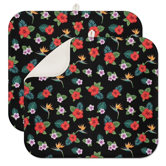 Pioneer Flower Floral Print Pattern Kitchen Dish Drying Mat 1 Pack, Ultra Absorbent Microfiber Drainer Mat, 16"x18"