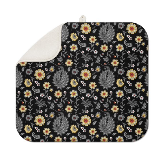 Pioneer Flower Floral Print Pattern Kitchen Dish Drying Mat 1 Pack, Ultra Absorbent Microfiber Drainer Mat, 16"x18"