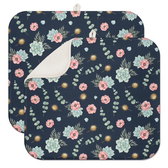 Pioneer Flower Floral Print Pattern Kitchen Dish Drying Mat 1 Pack, Ultra Absorbent Microfiber Drainer Mat, 16"x18"
