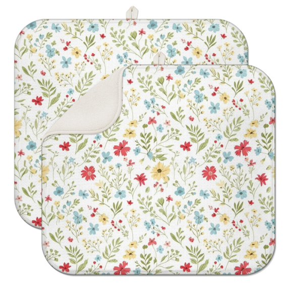Pioneer Flower Floral Print Pattern Kitchen Dish Drying Mat 1 Pack, Ultra Absorbent Microfiber Drainer Mat, 16"x18"
