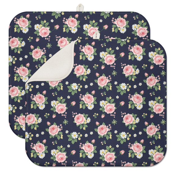 Pioneer Flower Floral Print Pattern Kitchen Dish Drying Mat 1 Pack, Ultra Absorbent Microfiber Drainer Mat, 16"x18"