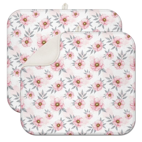 Pioneer Flower Floral Print Pattern Kitchen Dish Drying Mat 1 Pack, Ultra Absorbent Microfiber Drainer Mat, 16"x18"
