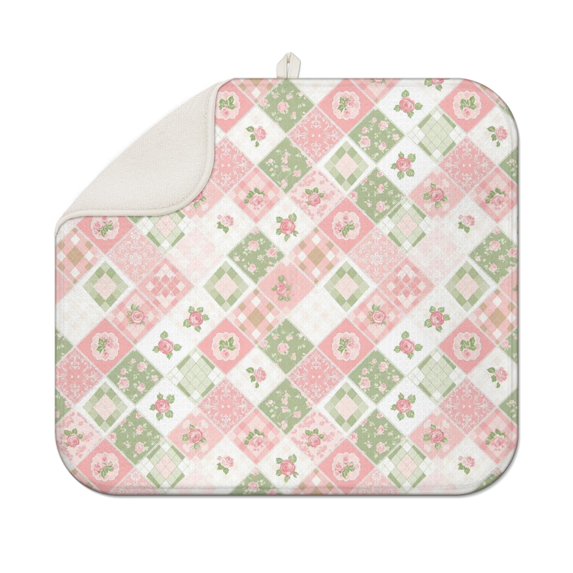 Pioneer Flower Floral Print Pattern Kitchen Dish Drying Mat 1 Pack, Ultra Absorbent Microfiber Drainer Mat, 16"x18"