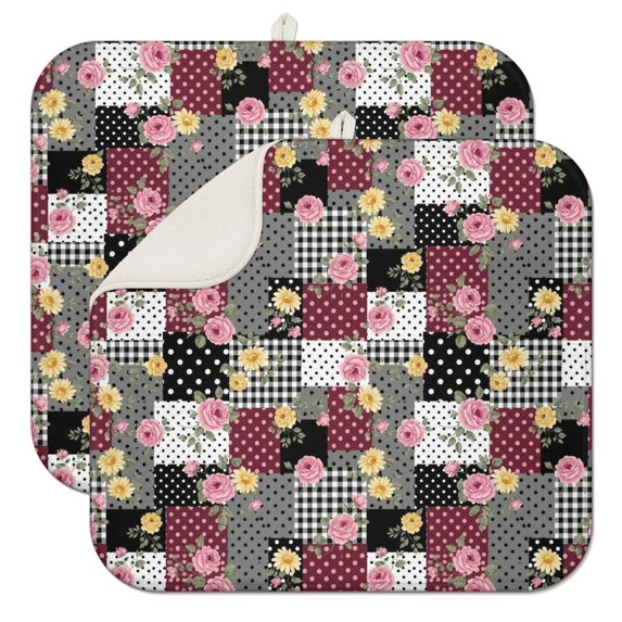 Pioneer Flower Floral Print Pattern Kitchen Dish Drying Mat 1 Pack, Ultra Absorbent Microfiber Drainer Mat, 16"x18"