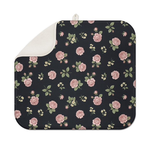 Pioneer Flower Floral Print Pattern Kitchen Dish Drying Mat 1 Pack, Ultra Absorbent Microfiber Drainer Mat, 16"x18"