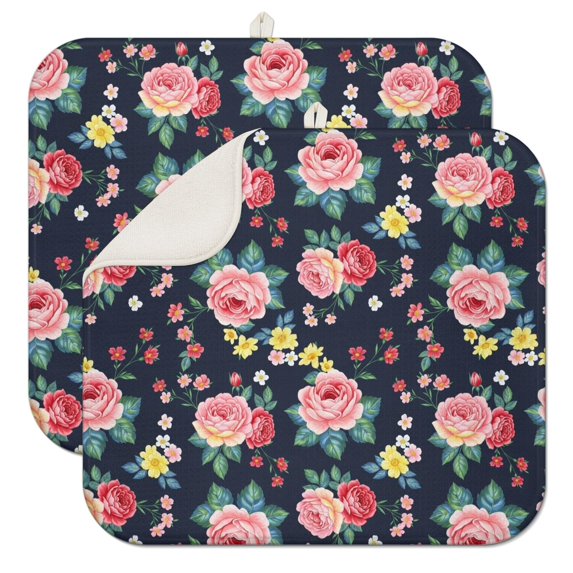 Pioneer Flower Floral Print Pattern Kitchen Dish Drying Mat 1 Pack, Ultra Absorbent Microfiber Drainer Mat, 16"x18"