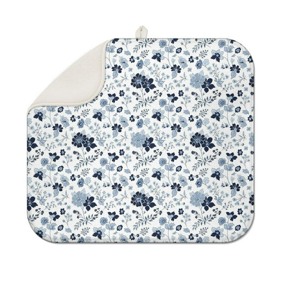 Pioneer Flower Floral Print Pattern Kitchen Dish Drying Mat 1 Pack, Ultra Absorbent Microfiber Drainer Mat, 16"x18"