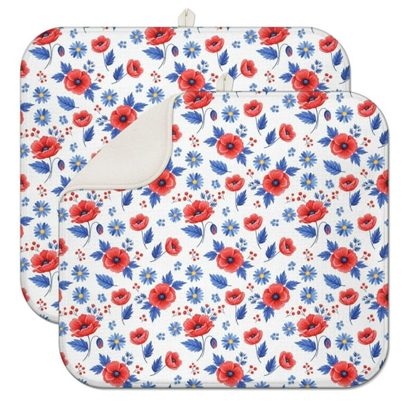 Pioneer Flower Floral Print Pattern Kitchen Dish Drying Mat 1 Pack, Ultra Absorbent Microfiber Drainer Mat, 16"x18"