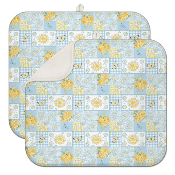 Pioneer Flower Floral Print Pattern Kitchen Dish Drying Mat 1 Pack, Ultra Absorbent Microfiber Drainer Mat, 16"x18"