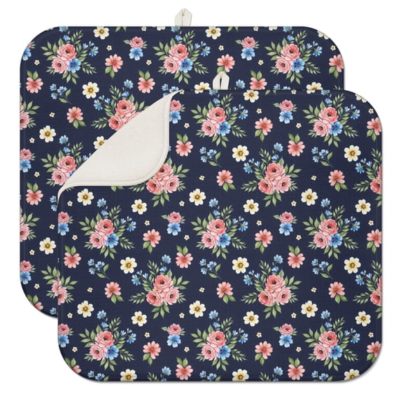Pioneer Flower Floral Print Pattern Kitchen Dish Drying Mat 1 Pack, Ultra Absorbent Microfiber Drainer Mat, 16"x18"
