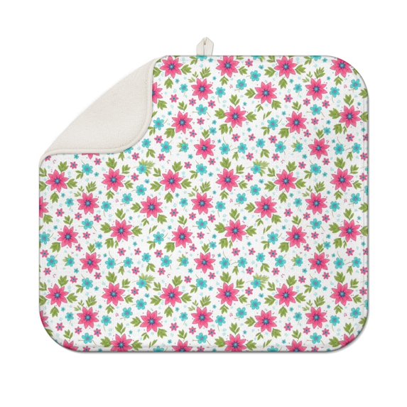 Pioneer Flower Floral Print Pattern Kitchen Dish Drying Mat 1 Pack, Ultra Absorbent Microfiber Drainer Mat, 16"x18"