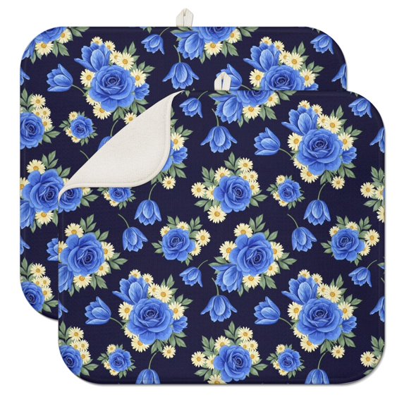 Pioneer Flower Floral Print Pattern Kitchen Dish Drying Mat 1 Pack, Ultra Absorbent Microfiber Drainer Mat, 16"x18"