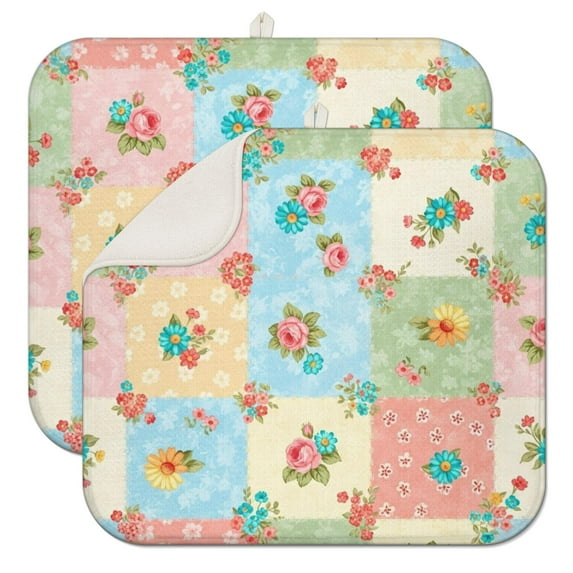 Pioneer Flower Floral Print Pattern Kitchen Dish Drying Mat 1 Pack, Ultra Absorbent Microfiber Drainer Mat, 16"x18"