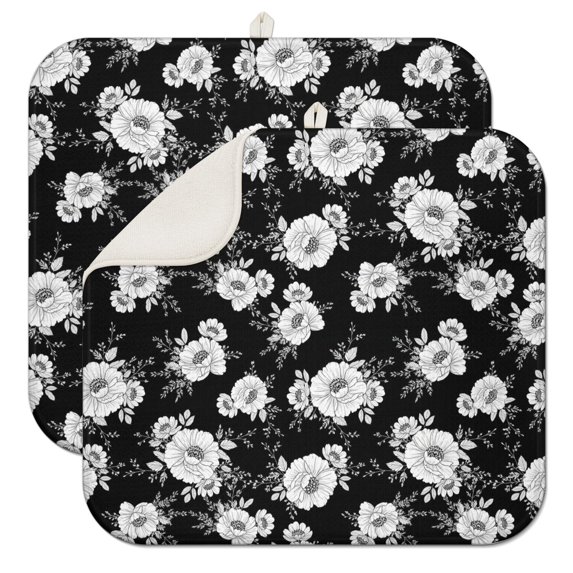 Pioneer Flower Floral Print Pattern Kitchen Dish Drying Mat 1 Pack, Ultra Absorbent Microfiber Drainer Mat, 16"x18"