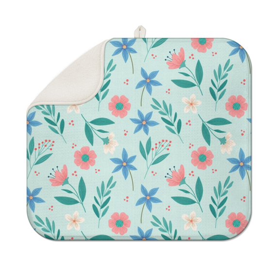 Pioneer Flower Floral Print Pattern Kitchen Dish Drying Mat 1 Pack, Ultra Absorbent Microfiber Drainer Mat, 16"x18"