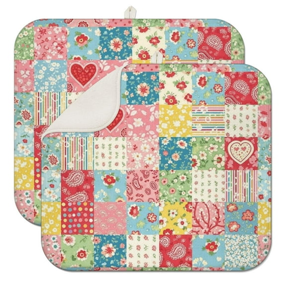 Pioneer Flower Floral Print Pattern Kitchen Dish Drying Mat 1 Pack, Ultra Absorbent Microfiber Drainer Mat, 16"x18"