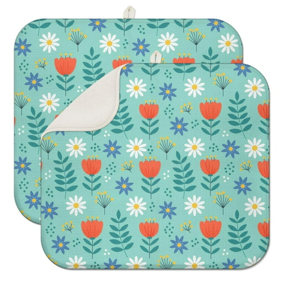 Pioneer Flower Floral Print Pattern Kitchen Dish Drying Mat 1 Pack, Ultra Absorbent Microfiber Drainer Mat, 16"x18"