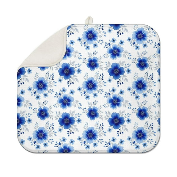 Pioneer Flower Floral Print Pattern Kitchen Dish Drying Mat 1 Pack, Ultra Absorbent Microfiber Drainer Mat, 16"x18"