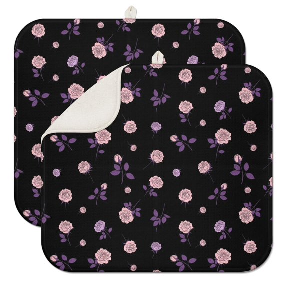 Pioneer Flower Floral Print Pattern Kitchen Dish Drying Mat 1 Pack, Ultra Absorbent Microfiber Drainer Mat, 16"x18"