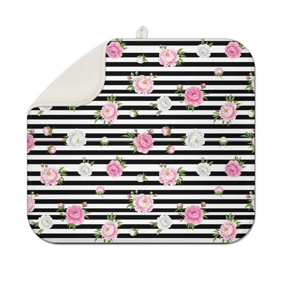 Pioneer Flower Floral Print Pattern Kitchen Dish Drying Mat 1 Pack, Ultra Absorbent Microfiber Drainer Mat, 16"x18"