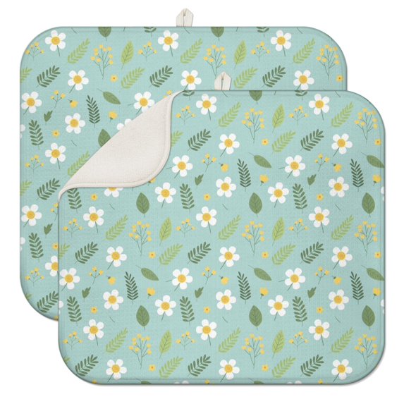 Pioneer Flower Floral Print Pattern Kitchen Dish Drying Mat 1 Pack, Ultra Absorbent Microfiber Drainer Mat, 16"x18"