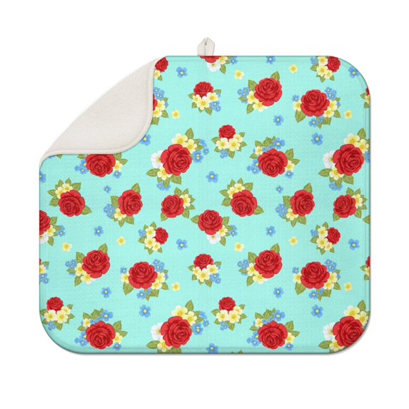Pioneer Flower Floral Print Pattern Kitchen Dish Drying Mat 1 Pack, Ultra Absorbent Microfiber Drainer Mat, 16"x18"