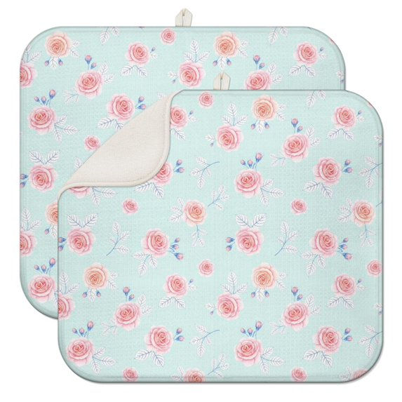Pioneer Flower Floral Print Pattern Kitchen Dish Drying Mat 1 Pack, Ultra Absorbent Microfiber Drainer Mat, 16"x18"