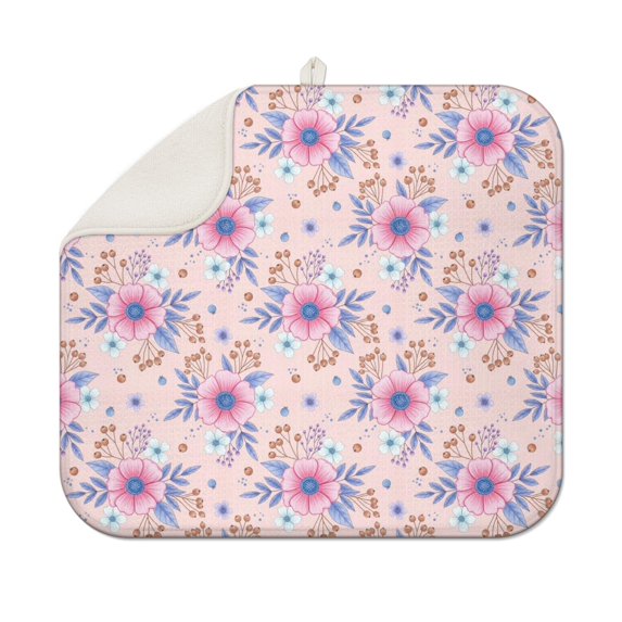 Pioneer Flower Floral Print Pattern Kitchen Dish Drying Mat 1 Pack, Ultra Absorbent Microfiber Drainer Mat, 16"x18"