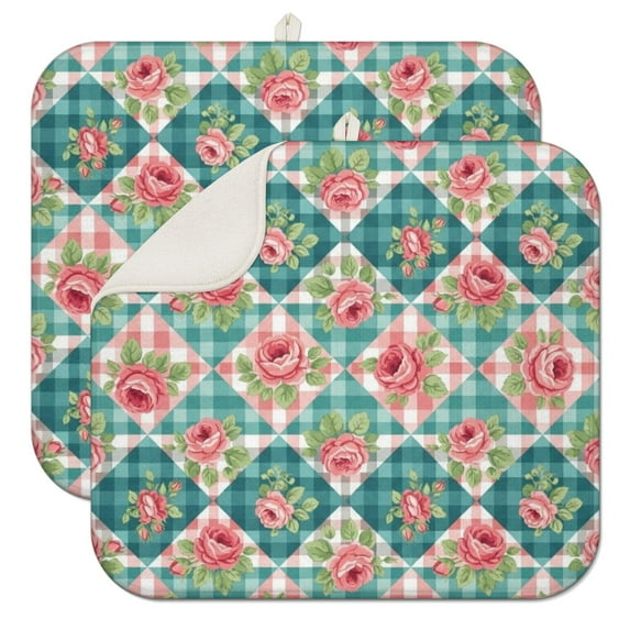 Pioneer Flower Floral Print Pattern Kitchen Dish Drying Mat 1 Pack, Ultra Absorbent Microfiber Drainer Mat, 16"x18"