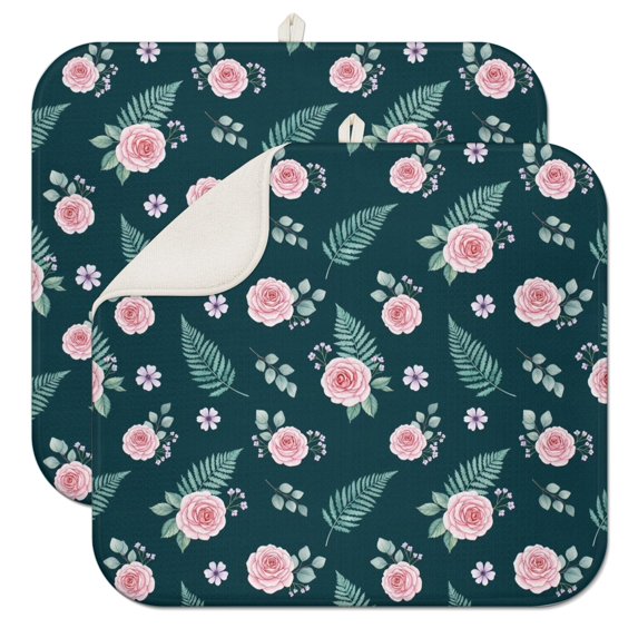 Pioneer Flower Floral Print Pattern Kitchen Dish Drying Mat 1 Pack, Ultra Absorbent Microfiber Drainer Mat, 16"x18"