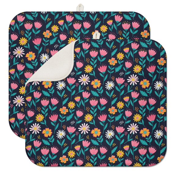 Pioneer Flower Floral Print Pattern Kitchen Dish Drying Mat 1 Pack, Ultra Absorbent Microfiber Drainer Mat, 16"x18"