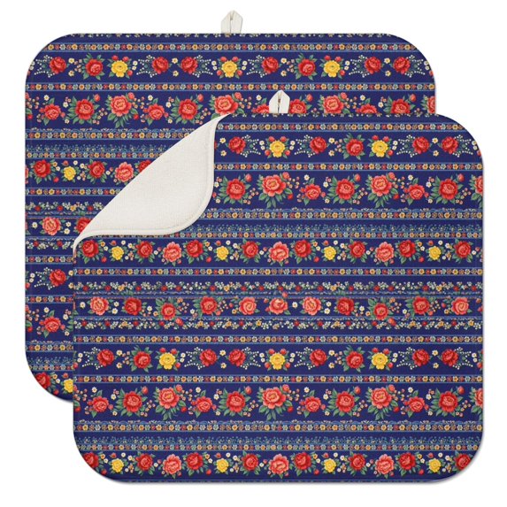 Pioneer Flower Floral Print Pattern Kitchen Dish Drying Mat 1 Pack, Ultra Absorbent Microfiber Drainer Mat, 16"x18"