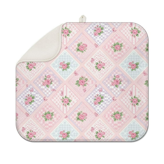Pioneer Flower Floral Print Pattern Kitchen Dish Drying Mat 1 Pack, Ultra Absorbent Microfiber Drainer Mat, 16"x18"