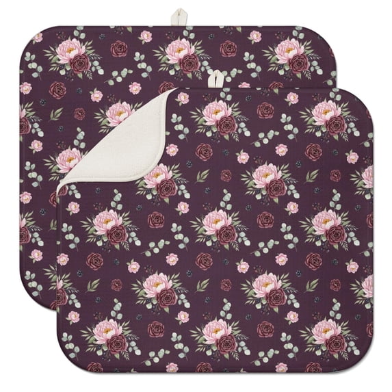 Pioneer Flower Floral Print Pattern Kitchen Dish Drying Mat 1 Pack, Ultra Absorbent Microfiber Drainer Mat, 16"x18"