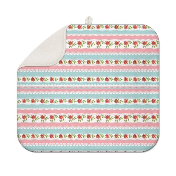 Pioneer Flower Floral Print Pattern Kitchen Dish Drying Mat 1 Pack, Ultra Absorbent Microfiber Drainer Mat, 16"x18"